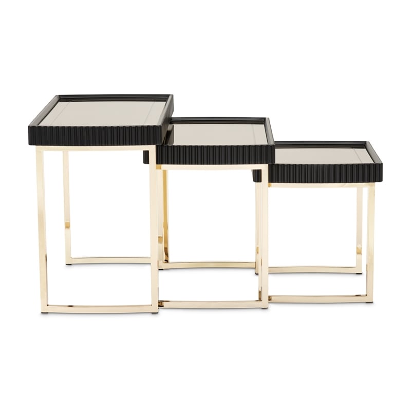 Michael Amini Lisbon Nesting Tables - Set of 3 - Silken Matte Black