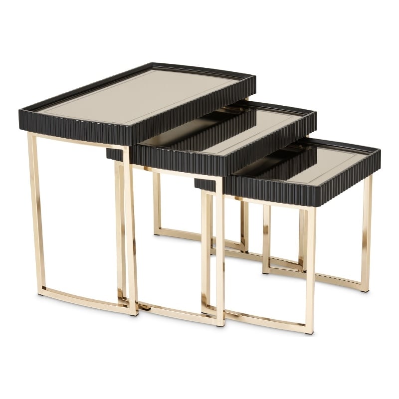 Michael Amini Lisbon Nesting Tables - Set of 3 - Silken Matte Black