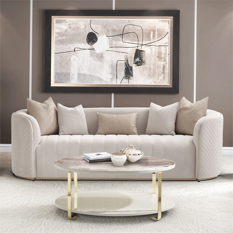 Michael Amini Ariana Faux-Marble Cocktail Table - White/Gold