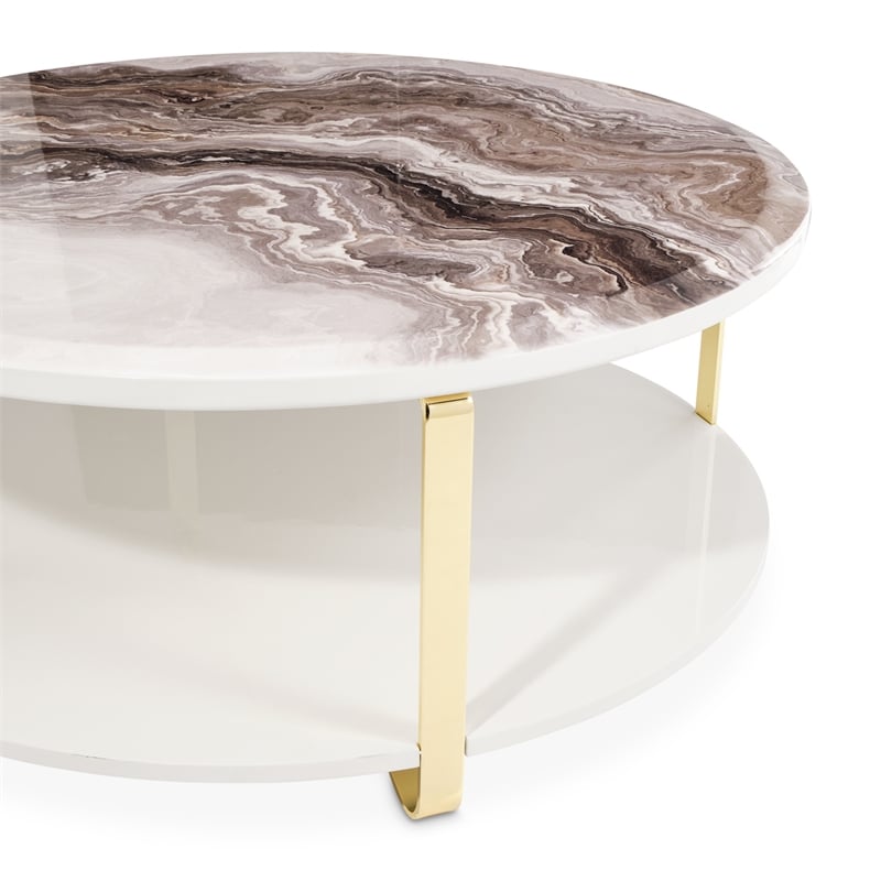 Michael Amini Ariana Faux-Marble Cocktail Table - White/Gold