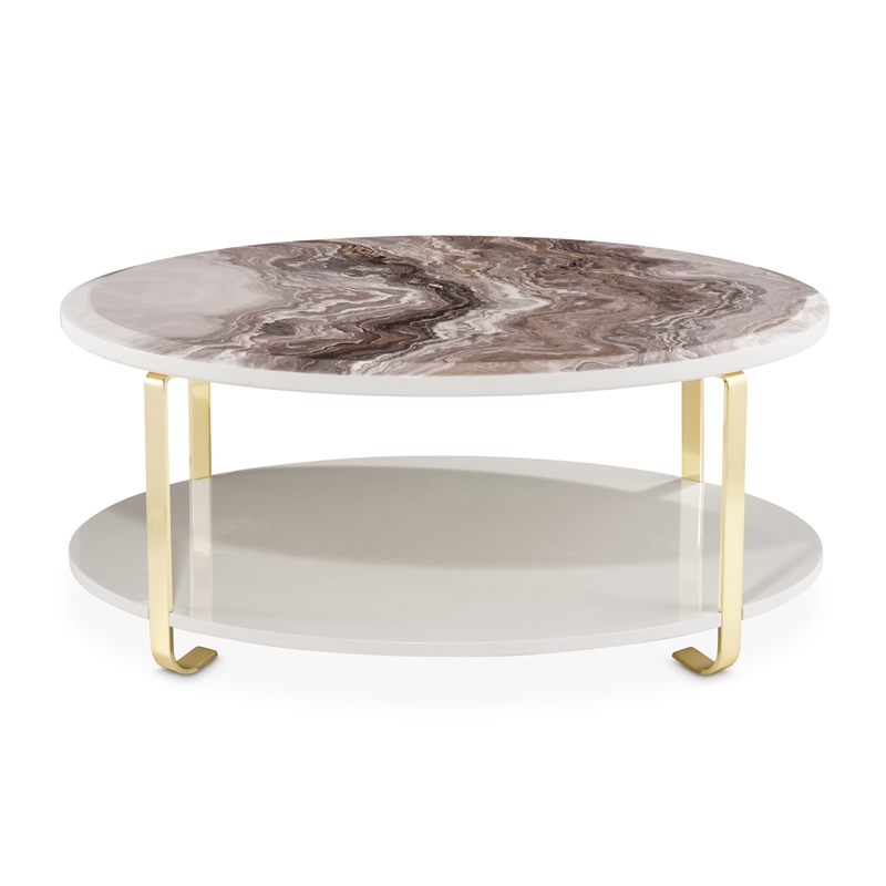 Michael Amini Ariana Faux-Marble Cocktail Table - White/Gold