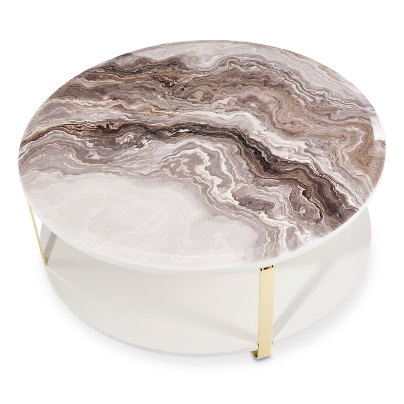Michael Amini Ariana Faux-Marble Cocktail Table - White/Gold