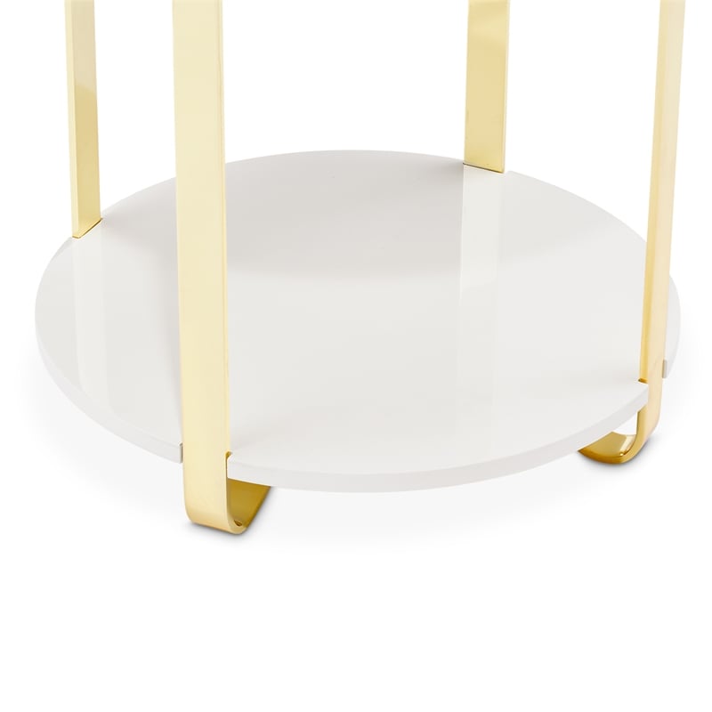 Michael Amini Ariana Faux-Marble End Table - White/Gold
