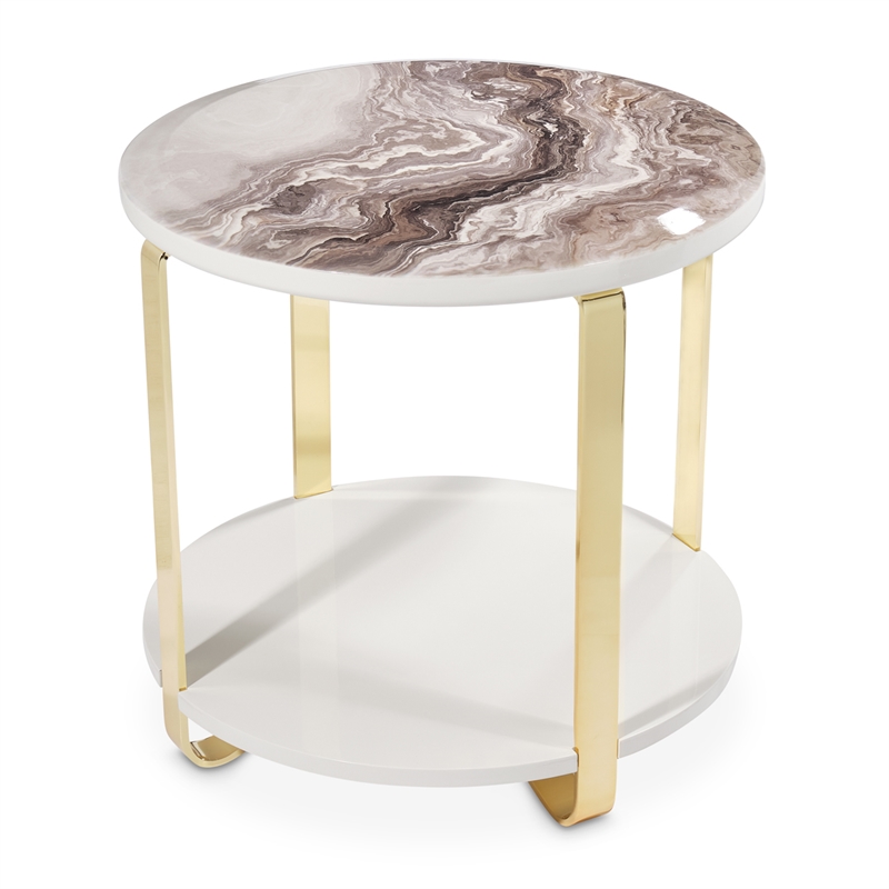 Michael Amini Ariana Faux-Marble End Table - White/Gold