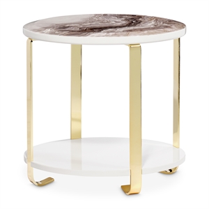 Michael Amini Ariana Faux-Marble End Table - White/Gold