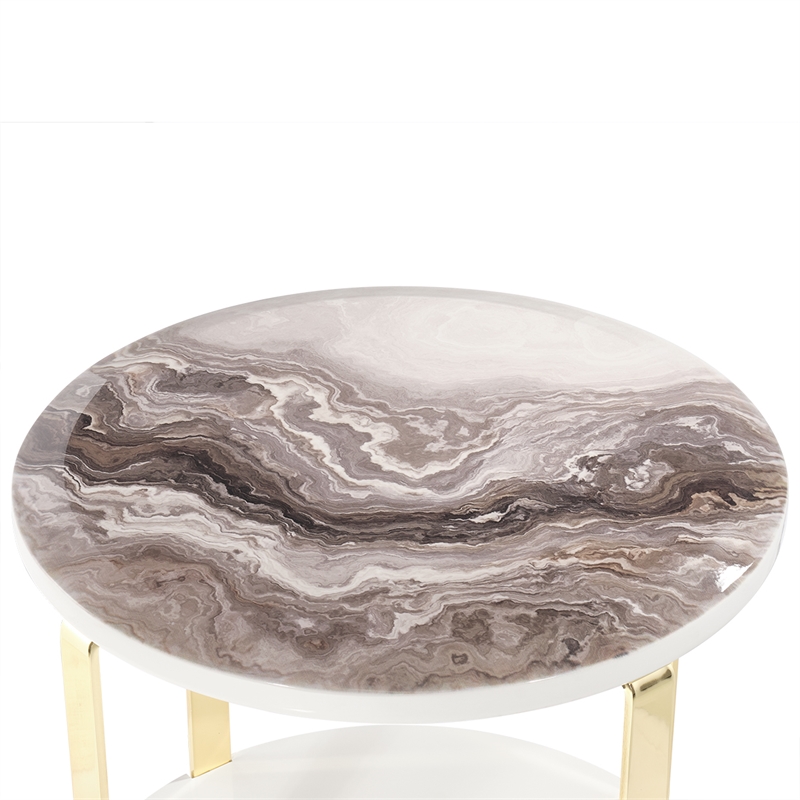 Michael Amini Ariana Faux-Marble End Table - White/Gold