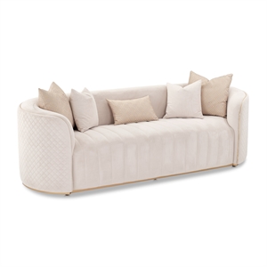 MICHAEL AMINI Ariana Upholstered Velvet Sofa in Beige and Gold