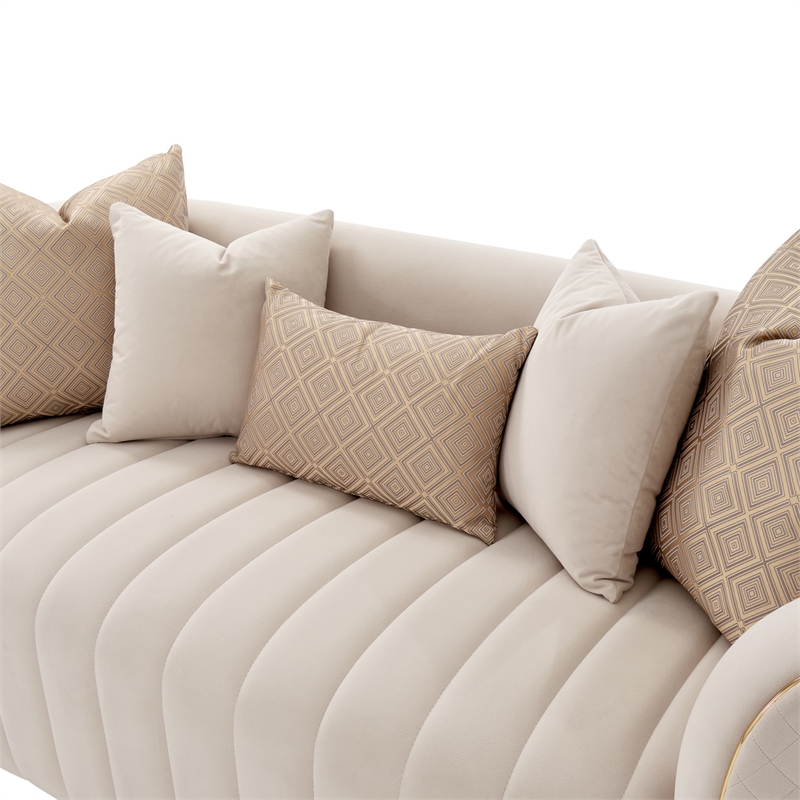 Ariana Velvet Loveseat in Beige and Gold