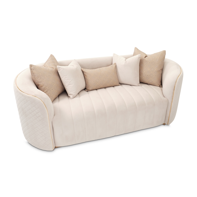 Ariana Velvet Loveseat in Beige and Gold