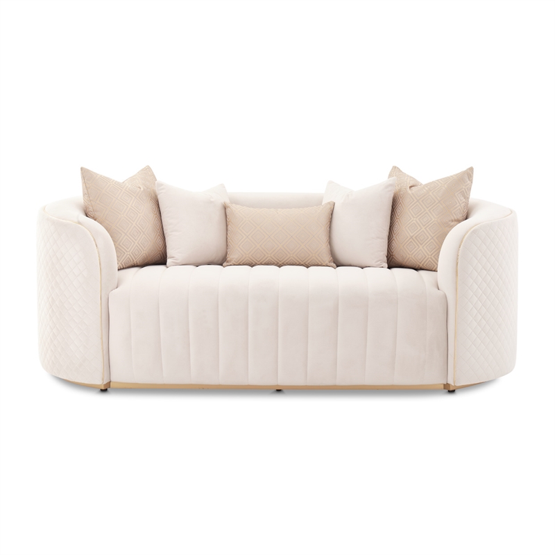 Ariana Velvet Loveseat in Beige and Gold