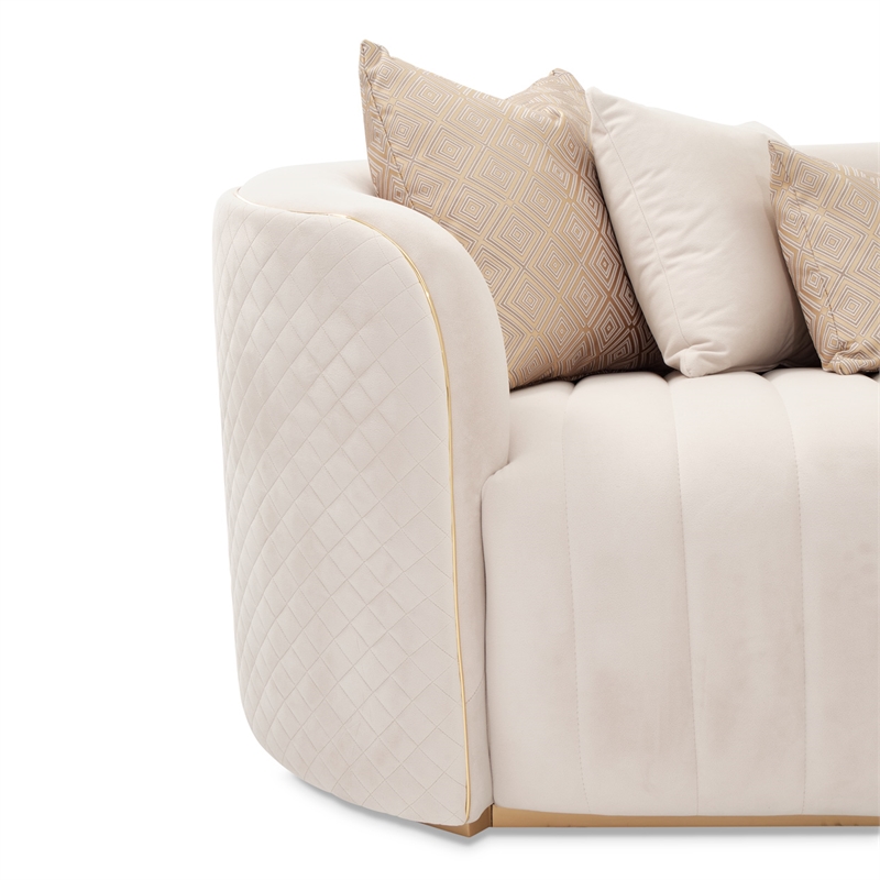 Ariana Velvet Loveseat in Beige and Gold