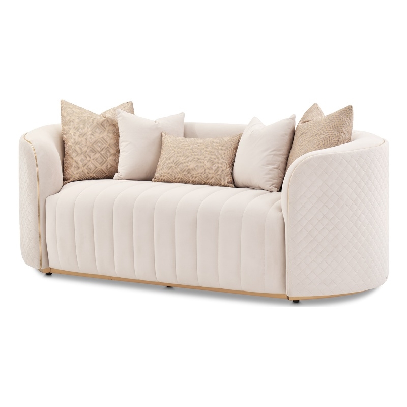 Ariana Velvet Loveseat in Beige and Gold