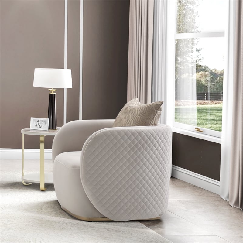Michael Amini Ariana Velvet Accent Chair - Beige/Gold