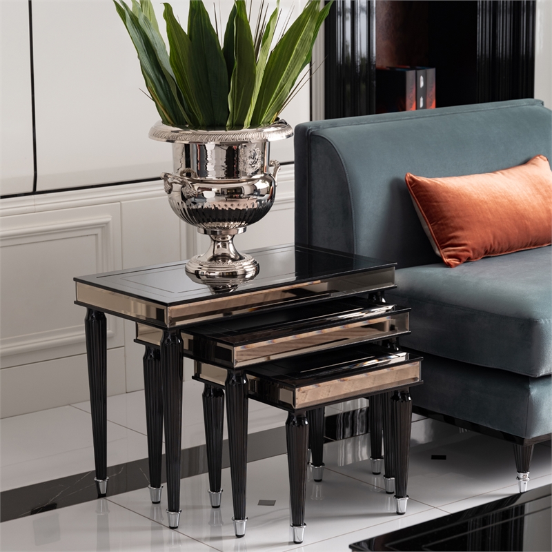 Michael Amini La Francaise Nesting Tables - Set of 3 - Black Ice