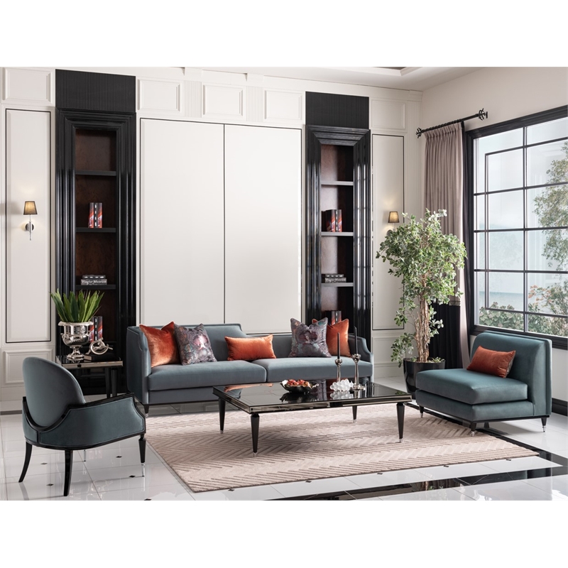 Michael Amini La Francaise Velvet Mansion Sofa - Azure/Black