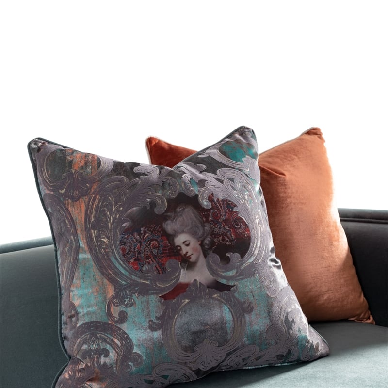 Michael Amini La Francaise Velvet Mansion Sofa - Azure/Black