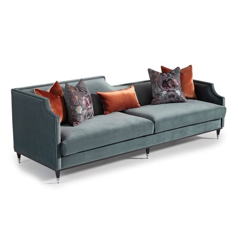 Michael Amini La Francaise Velvet Mansion Sofa - Azure/Black