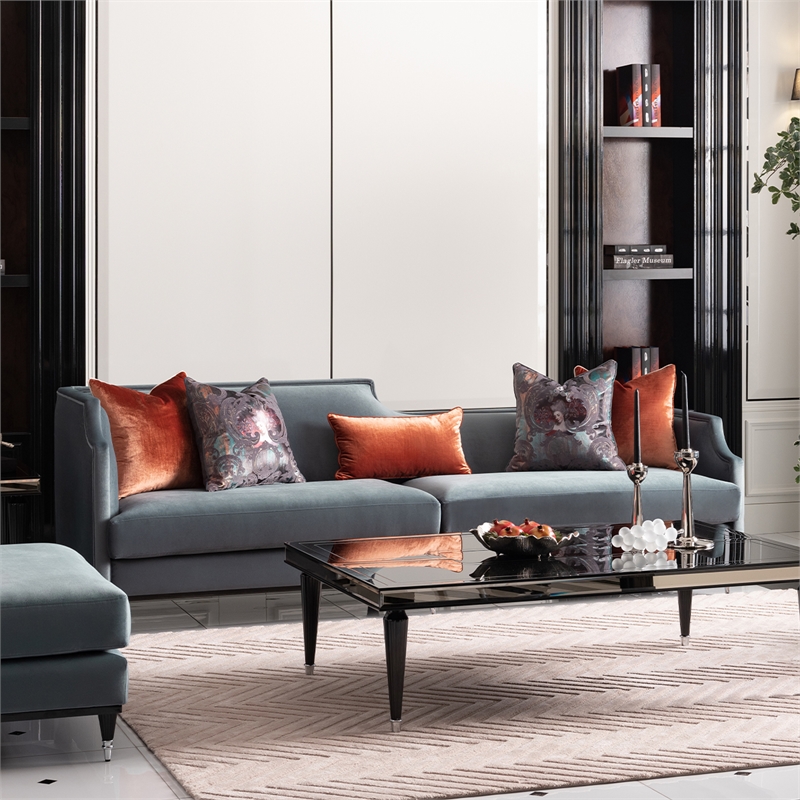 Michael Amini La Francaise Velvet Mansion Sofa - Azure/Black