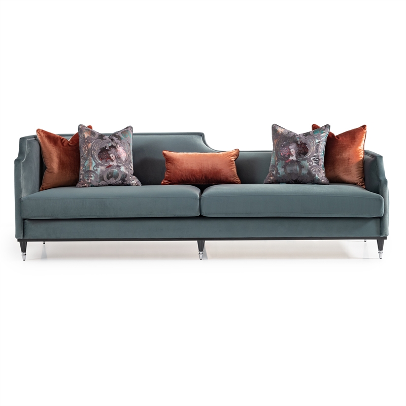Michael Amini La Francaise Velvet Mansion Sofa - Azure/Black