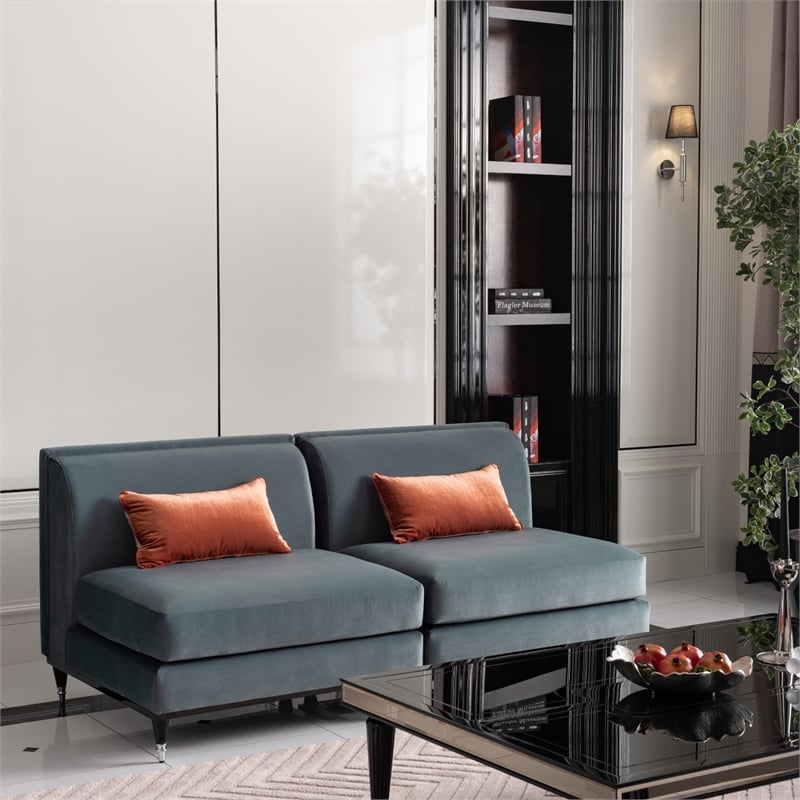 Michael Amini La Francaise Armless Velvet Accent Chair - Azure/Black