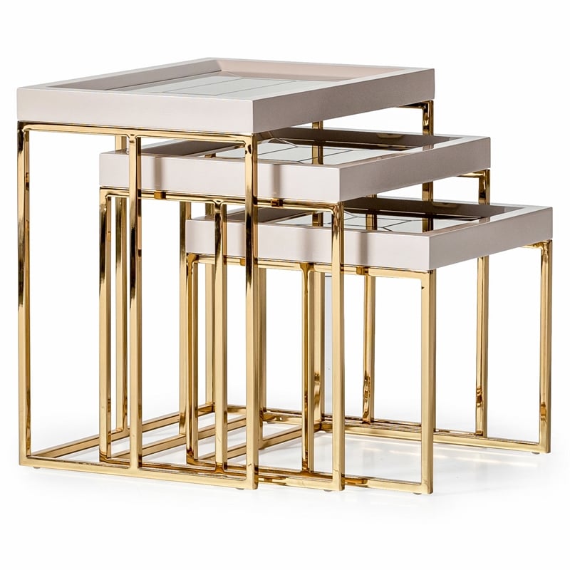 Michael Amini Carmela Nesting Tables - Set of 3 - Shimmering Ivory
