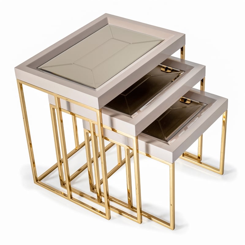 Michael Amini Carmela Nesting Tables - Set of 3 - Shimmering Ivory