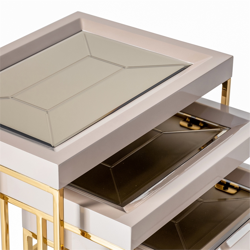 Michael Amini Carmela Nesting Tables - Set of 3 - Shimmering Ivory