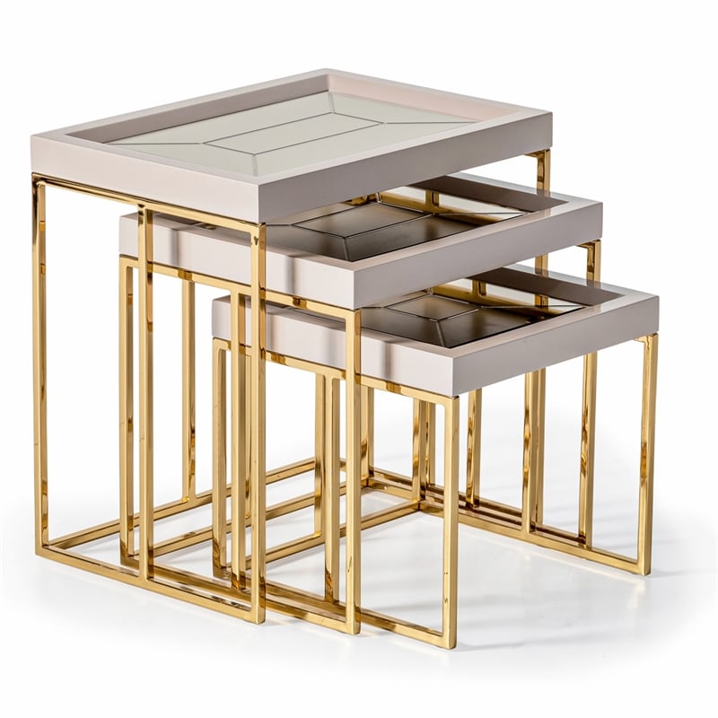 Michael Amini Carmela Nesting Tables - Set of 3 - Shimmering Ivory