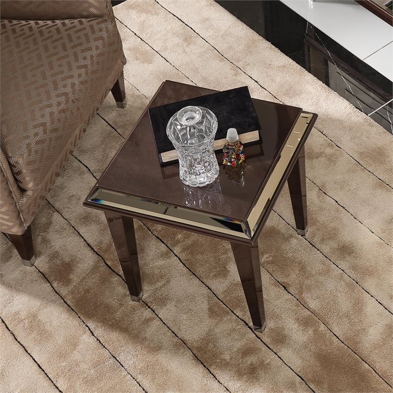 Michael Amini Lousanne Side Table - Glossy Mocha Sand