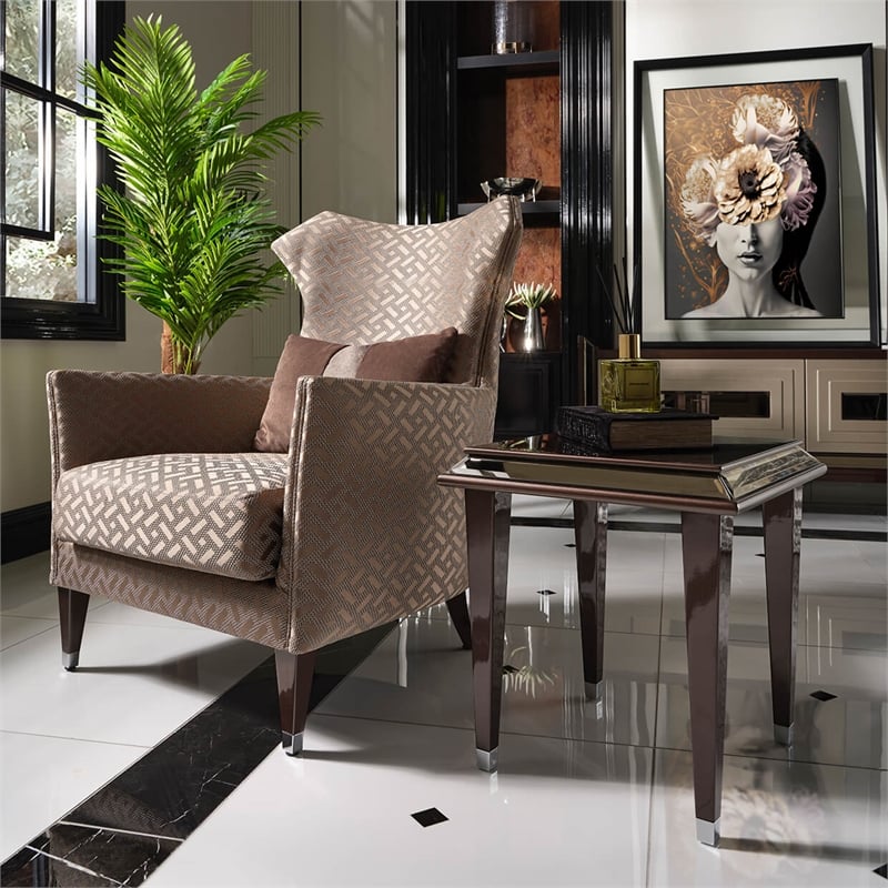 Michael Amini Lousanne Side Table - Glossy Mocha Sand