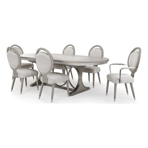 michael amini eclipse 7-piece engineered wood dining set in moonlight gray