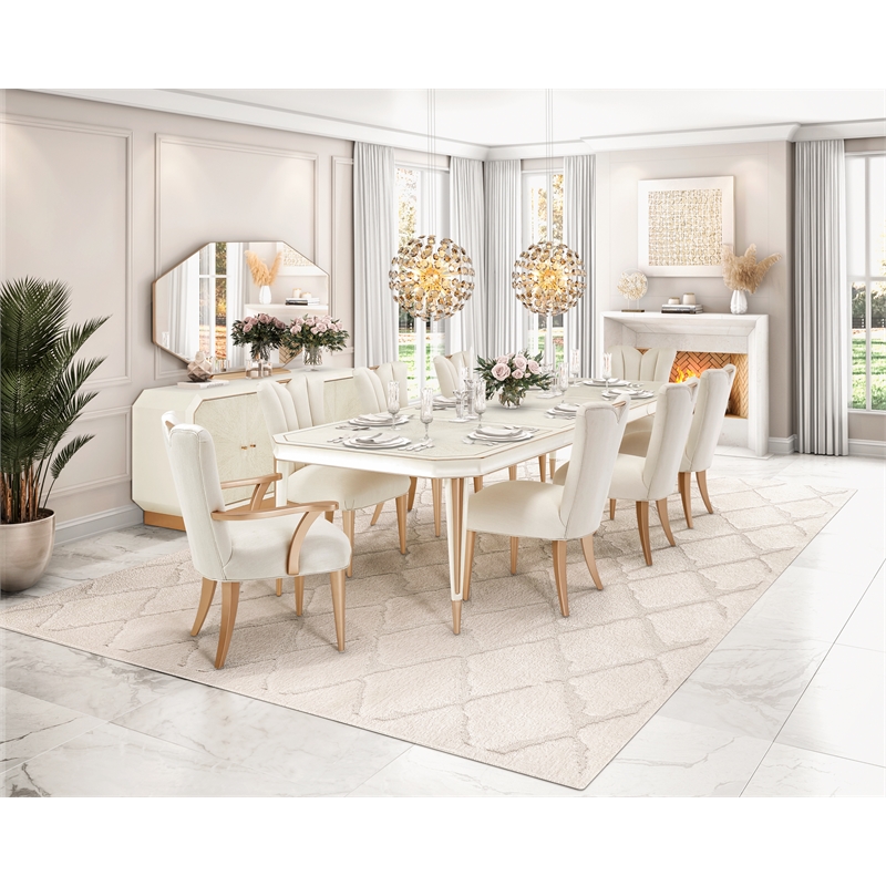 MICHAEL AMINI La Rachelle 9-Piece Engineered Wood Dining Set in Champagne/White