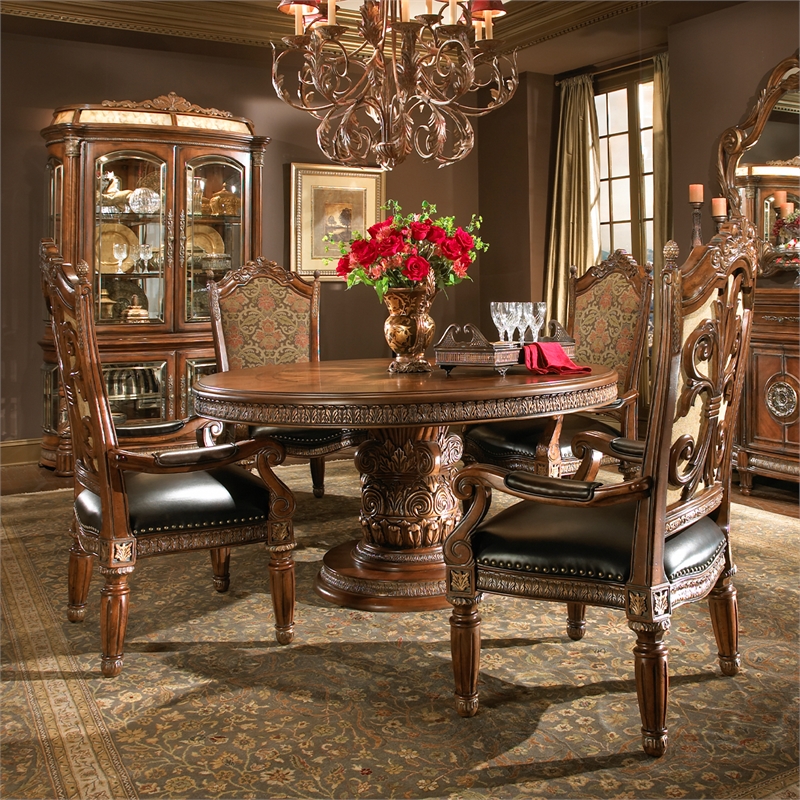 MICHAEL AMINI Villa Valencia 5-Piece Solid Wood Dining Set in Classic Chestnut