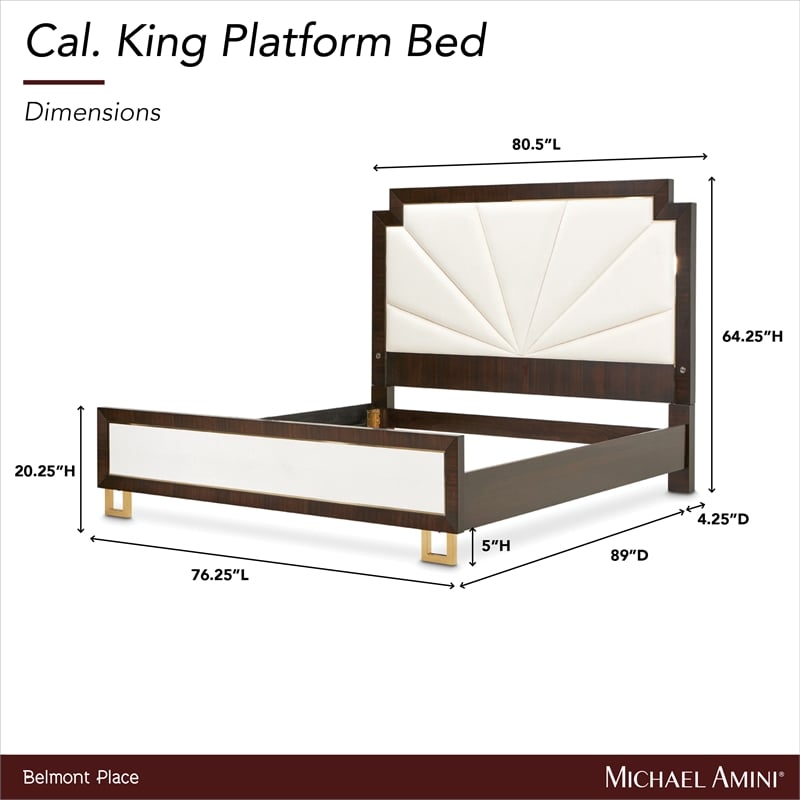 Michael Amini Belmont Place Cal. King Fabric & Wood Bed in Cream/Espresso