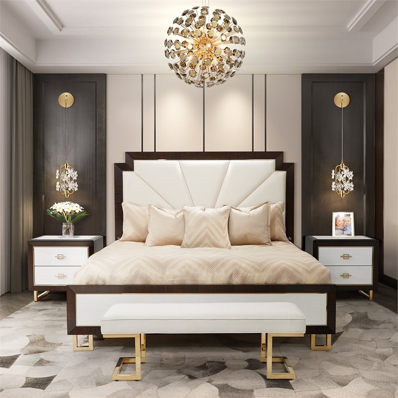 Michael Amini Belmont Place Queen Upholstered Bed in Cream/Espresso