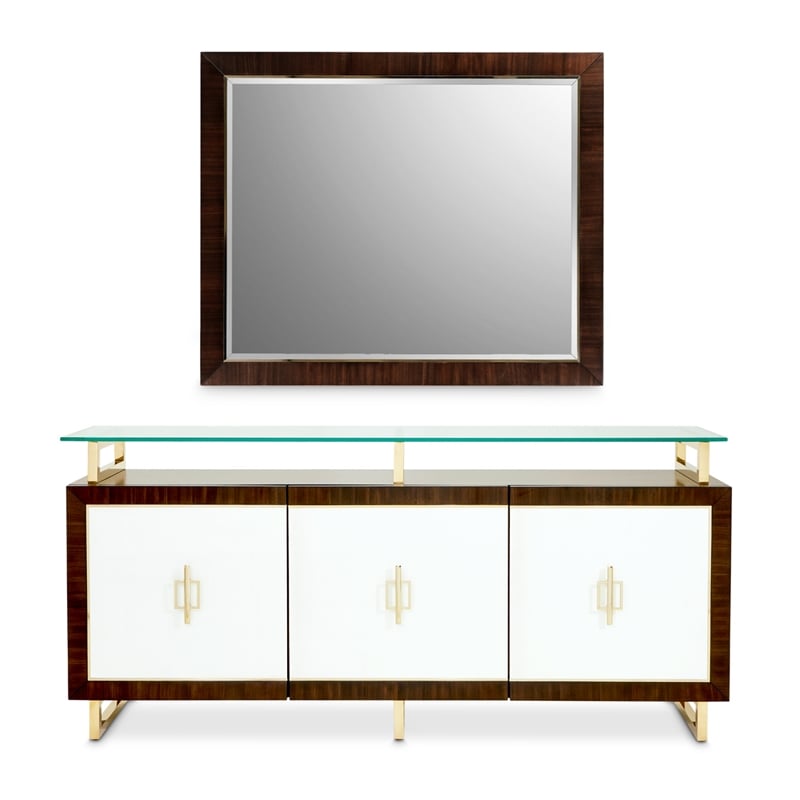 Michael Amini Belmont Place Buffet/Sideboard & Mirror Set in Espresso