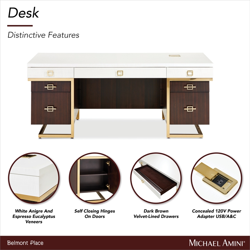 Michael Amini Belmont Place 7-Drawers Office Desk in Espresso