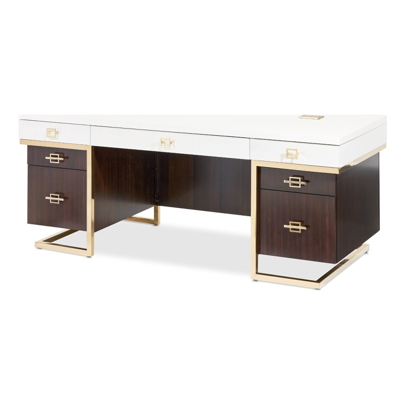 Michael Amini Belmont Place 7-Drawers Office Desk in Espresso