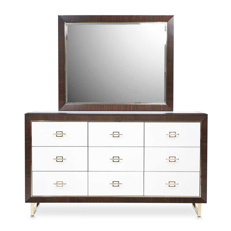 Michael Amini Belmont Place 9-Drawers Bedroom Dresser & Mirror Set in Espresso