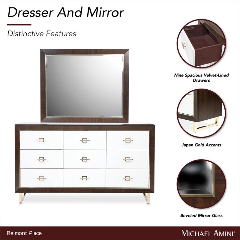 michael amini belmont place 9-drawers bedroom dresser & mirror set in espresso