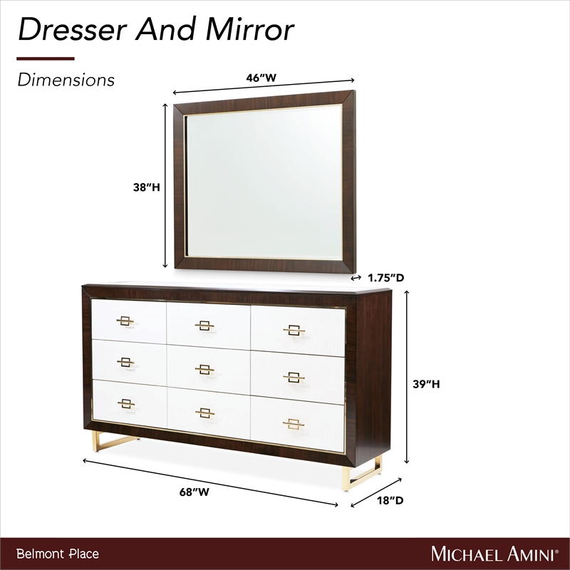 michael amini belmont place 9-drawers bedroom dresser & mirror set in espresso