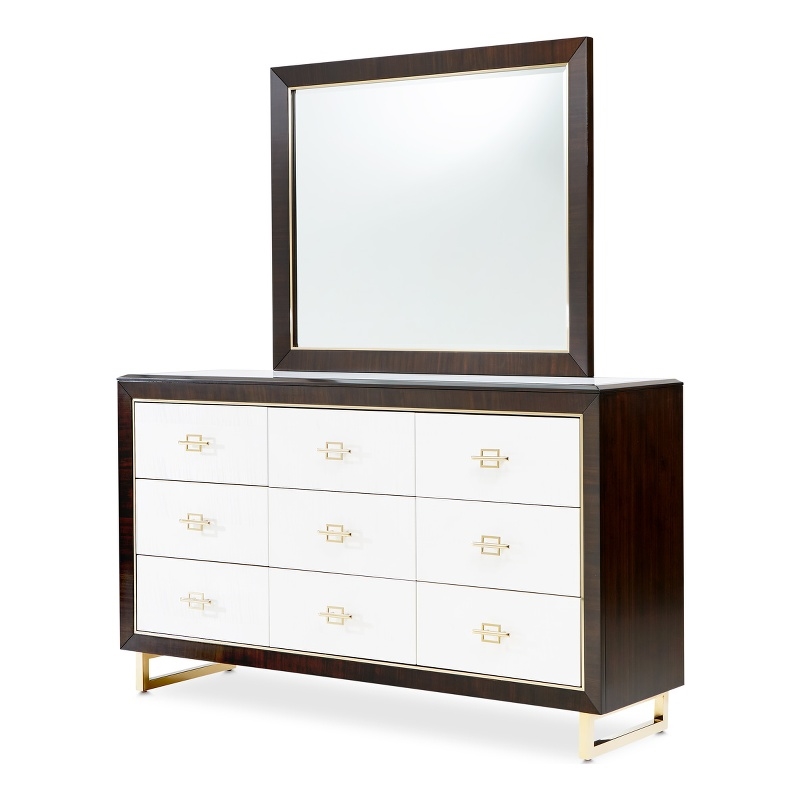 michael amini belmont place 9-drawers bedroom dresser & mirror set in espresso