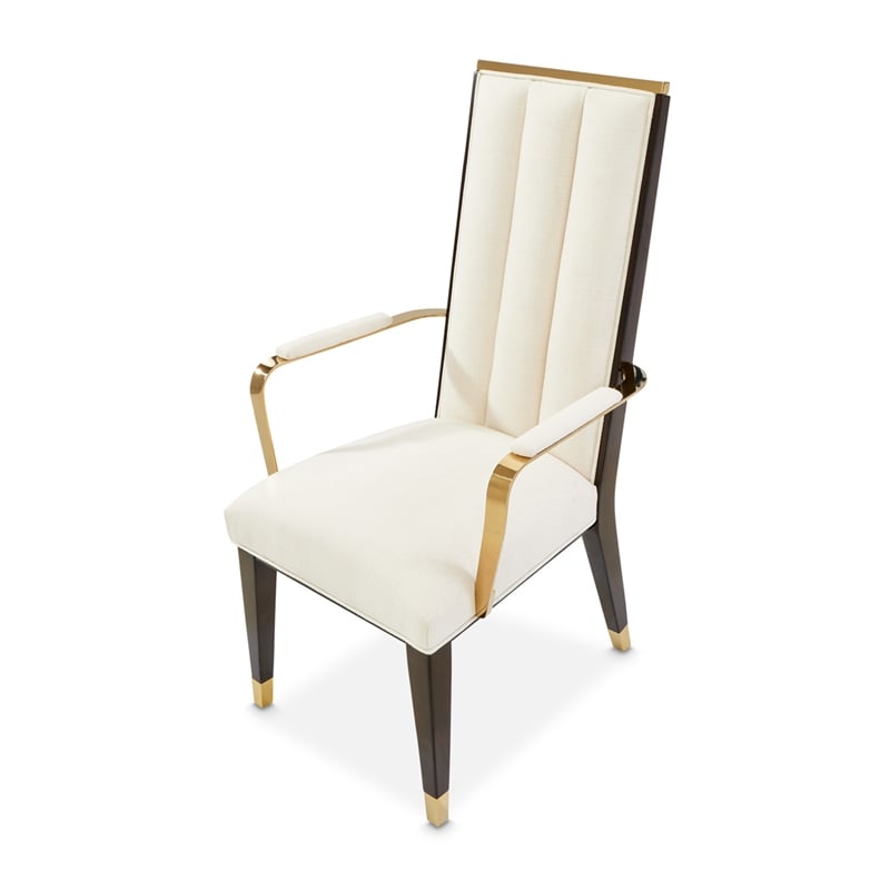 Michael Amini Belmont Place Dining Arm Chair in Cream/Espresso (Set of 2)