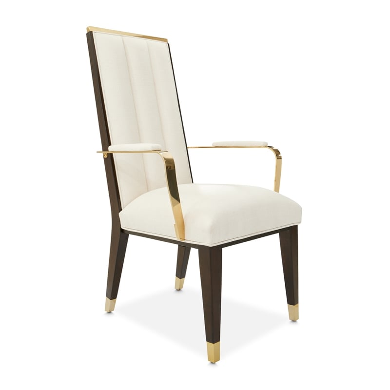 Michael Amini Belmont Place Dining Arm Chair in Cream/Espresso (Set of 2)