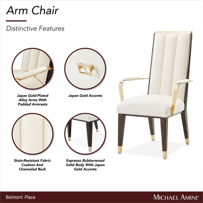 Michael Amini Belmont Place Dining Arm Chair in Cream/Espresso (Set of 2)