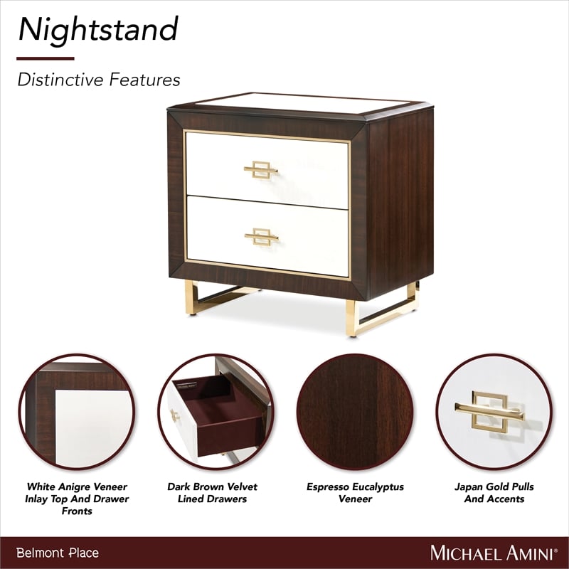 Michael Amini Belmont Place 2-Drawer Contemporary Wood Nightstand in Espresso