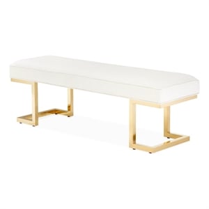 Michael Amini Belmont Place 17.75&quot Metal & Fabric Bed Bench in Cream/Bright Gold