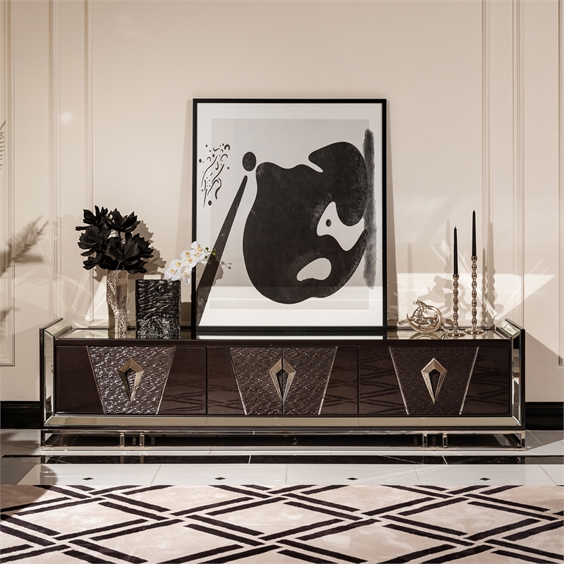 Carmela Media Cabinet - Glossy Charcoal Sand
