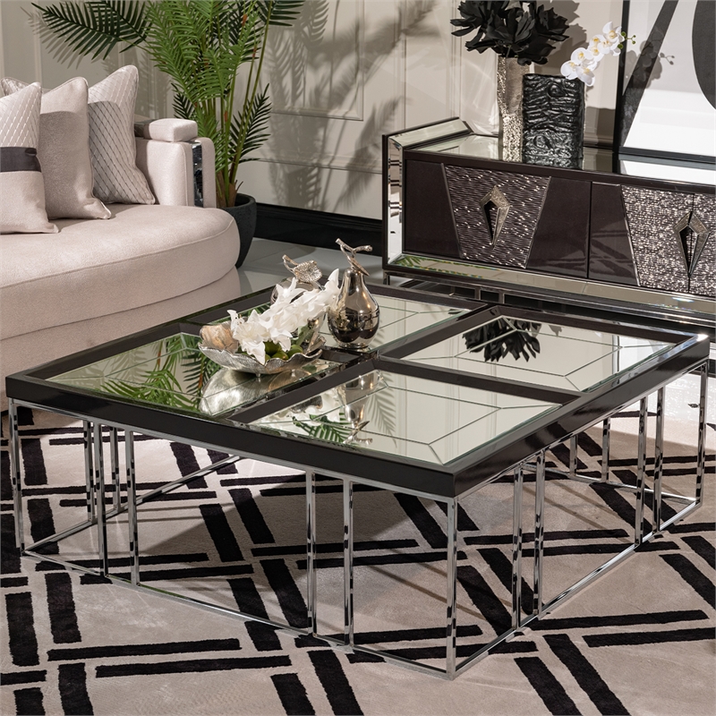 Carmela Cocktail Table - Glossy Charcoal Sand