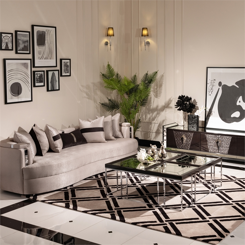 Carmela Cocktail Table - Glossy Charcoal Sand